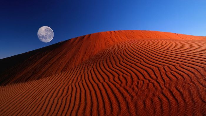 Windows XP Red Moon Desert wallpaper showing deep red sand dunes at night