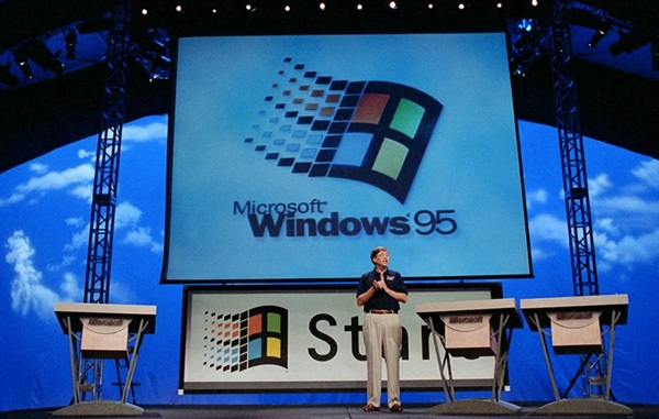 Bill Gates at the Windows 95 launch event