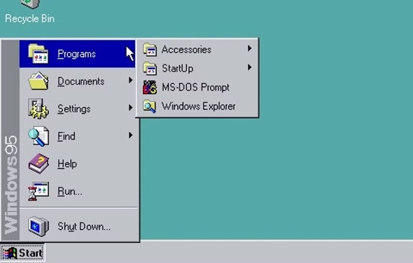 The original Windows 95 Start Menu